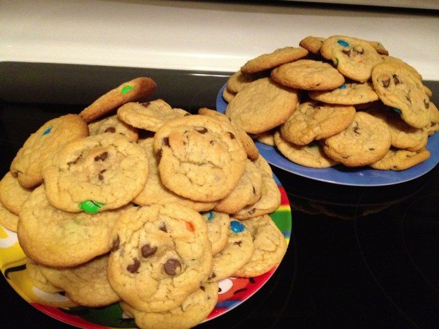 Transformed from Cookie Dough into Yummy Chocolate Chip/M & M cookies!!